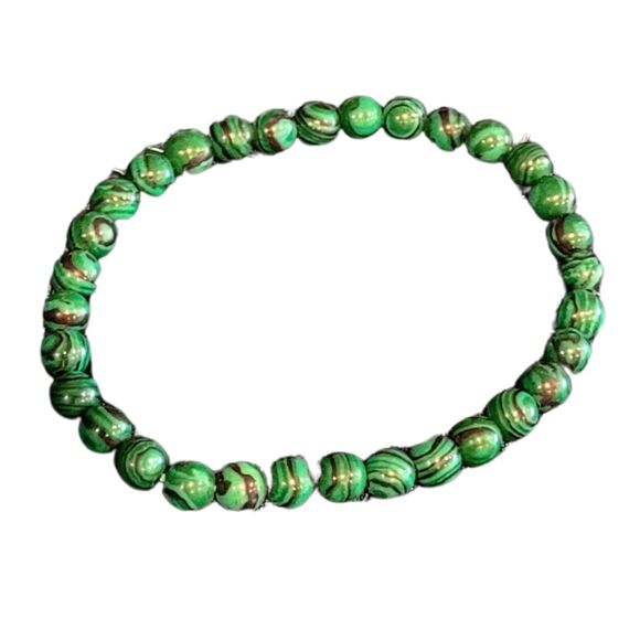 6MM Genuine Green Malachite Natural Stone Stretch Beaded Bracelet Round Bead - Picture 1 of 4